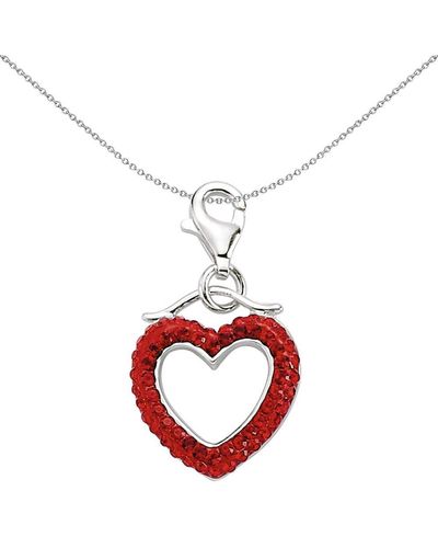 Jewelco London Sterling Silver Red Crystal Open Love Heart Lobster Charm Pendant - Cm095
