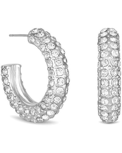 Lipsy Silver Crystal Chubby Hoop Earrings - Metallic