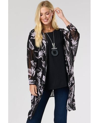 Saloos Set Of Stretchy Top & Mesh Cardigan With Necklace - Black