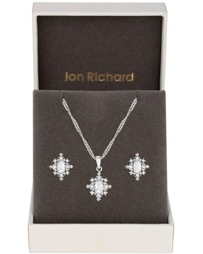 Jon Richard Rhodium Plated Delicate Cubic Zirconia Set - Gift Boxed - Black