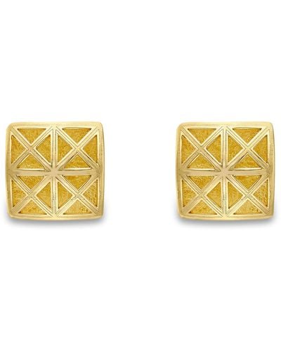 Jewelco London 9ct Gold Windows & Crosses Satin Brushed Stud Earrings 7mm - Senr02874 - Metallic