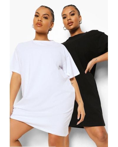Boohoo Plus 2 Pack T Shirt Dress - White
