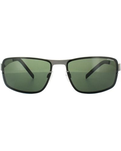 Polaroid Rectangle Ruthenium Grey Black Green Polarized Sunglasses