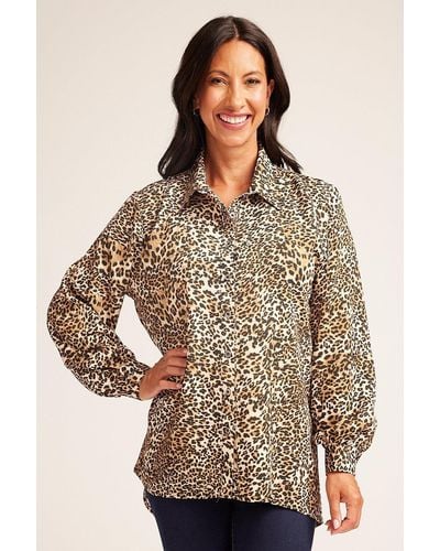Saloos Leopard Print Shirt With Balloon Sleeves - Brown