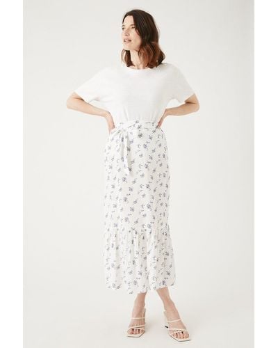MAINE Ivory Ditsy Floral Tiered Midi Skirt - Natural