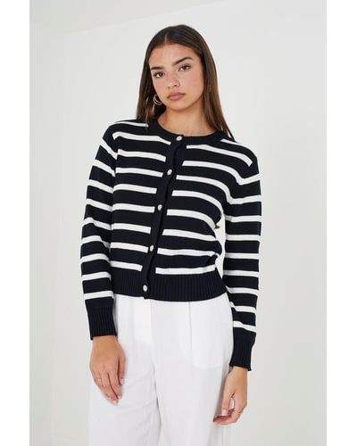 Brave Soul 'durham' Striped Knitted Cardigan - Blue
