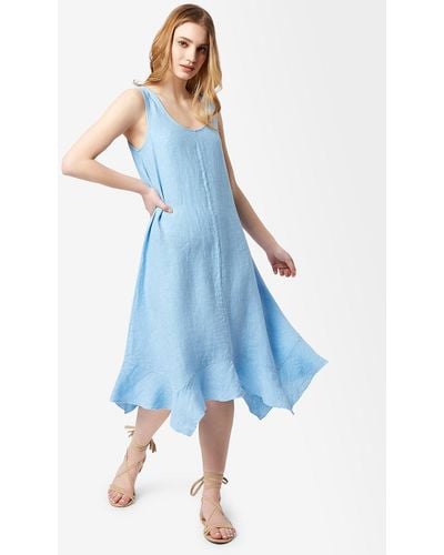 James Lakeland Frill Trim Linen Dress - Blue