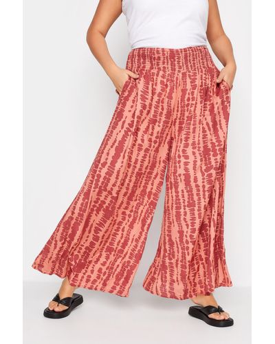 Yours Printed Wide Leg Trousers - Red