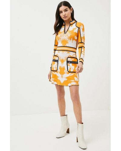 Karen Millen Petite Abstract Floral Jacquard Knit Dress - Orange