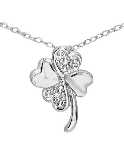 Jewelco London 9ct White Gold Diamond Heart 4 Leaf Clover Charm Necklace 18" - Pp0axl4737w - Metallic