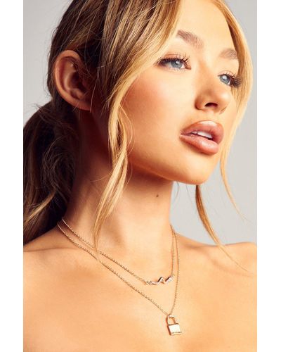MissPap Padlock Diamante Double Layer Necklace - Orange