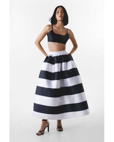 Nasty Gal Stripe Satin Twill Structured Maxi Skirt - White