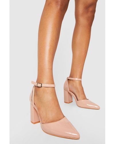 Boohoo Patent Block Heel 2 Part Court Shoe - Natural