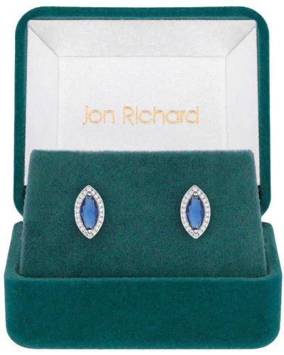 Jon Richard Rhodium Plated Blue Navette Stud Earrings - Gift Boxed - Green