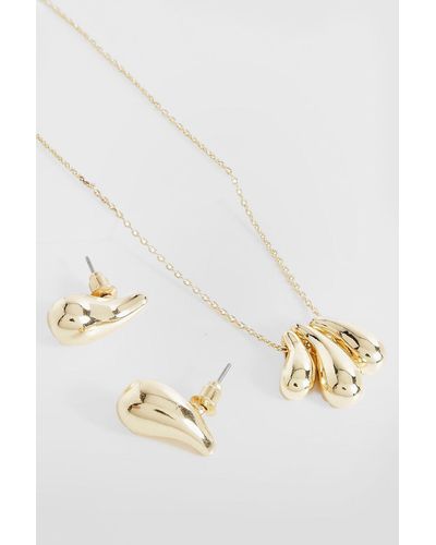 Boohoo Tear Drop Necklace And Earring Set - Natural