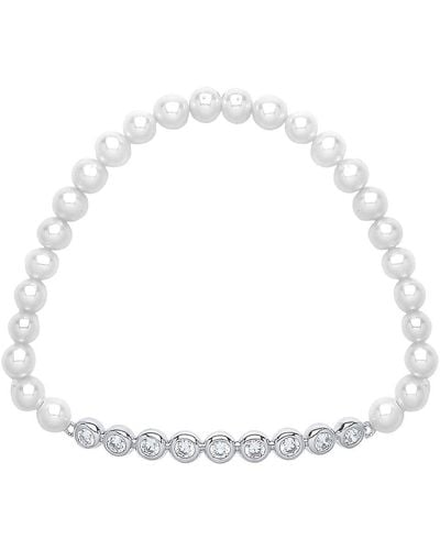 Jewelco London Silver Cz Pearl Bubbles Bead Bracelet 5mm 5mm - White