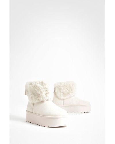 Boohoo Fur Lined Platform Cosy Boots - White