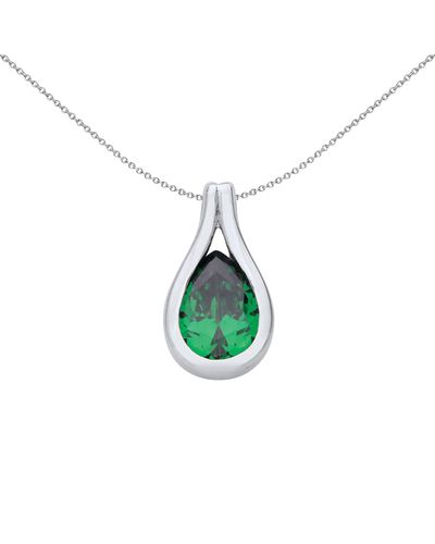 Jewelco London Silver Cz Tear Drop Necklace - Gvp668 - Green