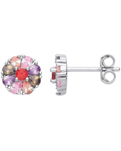 Jewelco London Silver 8 Petal Flower Cloral Stud Earrings - Eag1193 - Pink