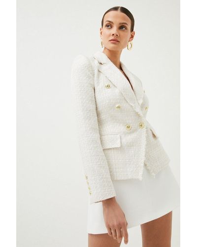 Karen Millen Sparkle Tweed Military Blazer - Natural