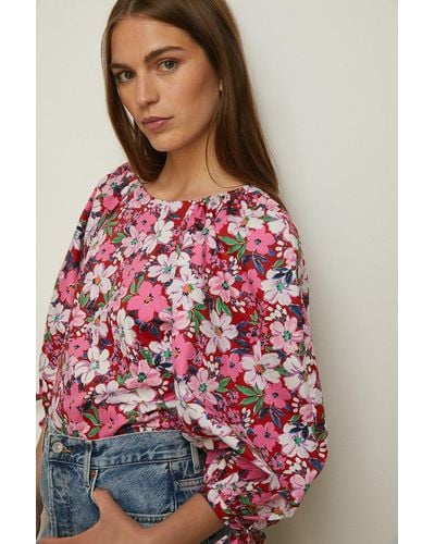 Oasis Artbox Floral Tie Cuff Top - Red
