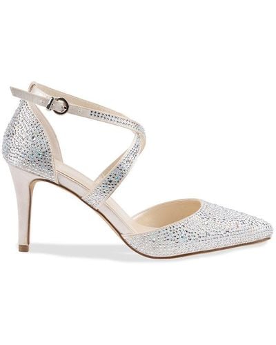 Paradox London Satin 'sienna' Cross Strap Crystal Court Shoes - White