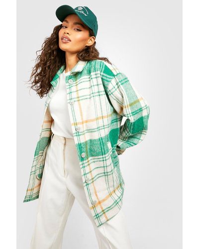 Boohoo Oversized Button Up Flannel Shacket - Blue