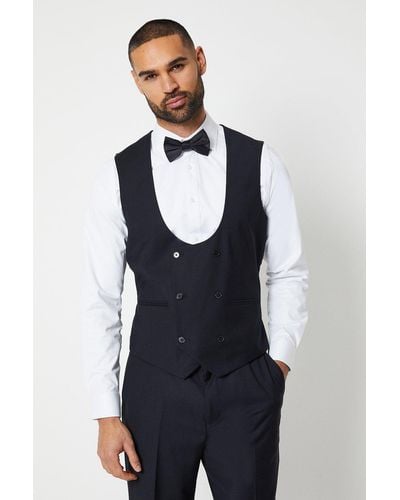 Burton Tailored Fit Black Tuxedo Suit Waistcoat - Blue