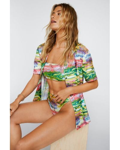 Nasty Gal Recycled Landscape 3pc Bikini And Shirt Set - Multicolour