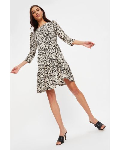 Dorothy Perkins Tall Leopard Print 3q Sleeve Mini Dress - Multicolour