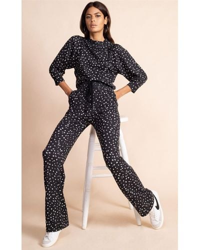 Dancing Leopard Oslo Abstract Print Knitted Trousers Wide Leg Drawstring Waist Trousers - Black