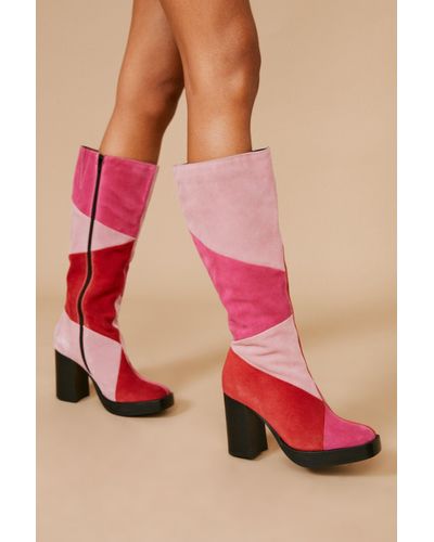 Nasty Gal Real Suede Platform Knee High Boots - Pink
