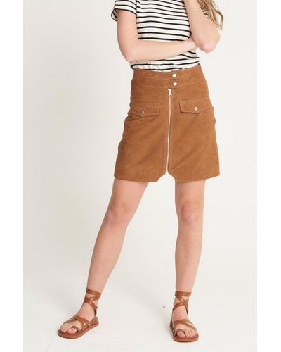 Barneys Originals Real Suede Zip Skirt - Natural