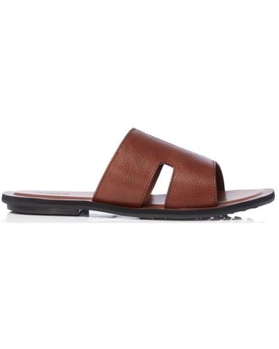 Dune 'involver' Leather Sliders - Brown