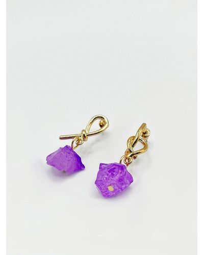SVNX Gold Earrings With Purple Crystal
