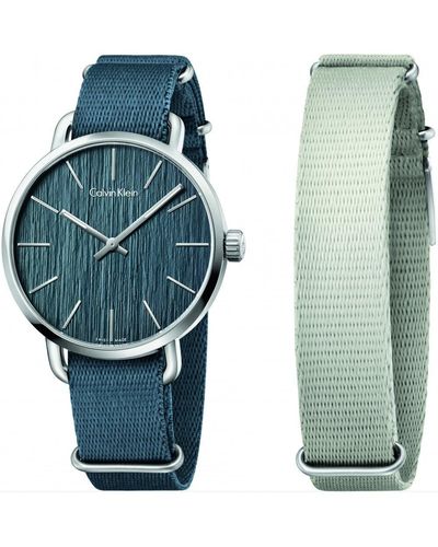 Calvin Klein Even Stainless Steel Fashion Analogue Quartz Watch - K7b211wl - Blue
