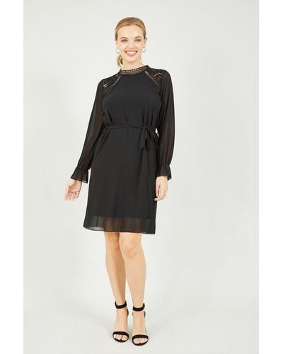 Mela Black Lace Neck Trim Detail Tunic Dress