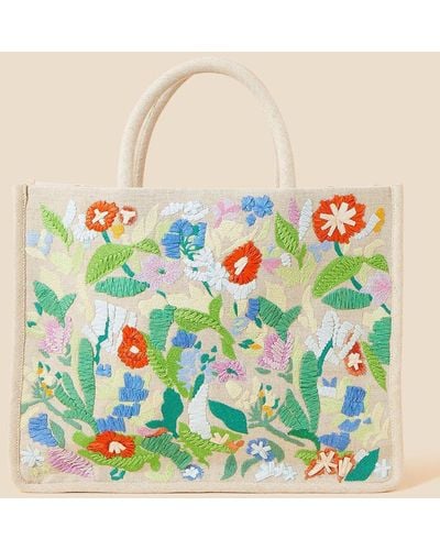 Accessorize Floral Embroidered Handheld Bag - Green