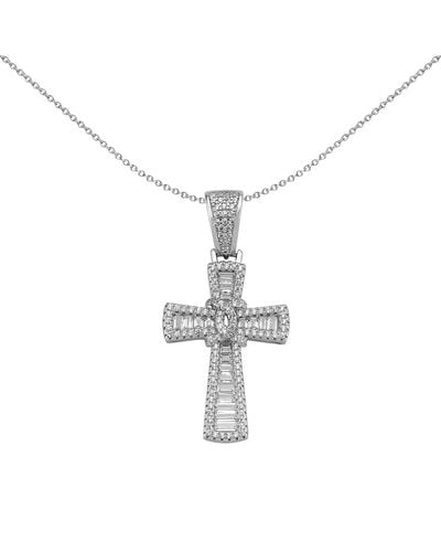 Jewelco London Silver Baguette Cz Graduating Byzantine C Knot Cross Pendant - Apx032 - Metallic