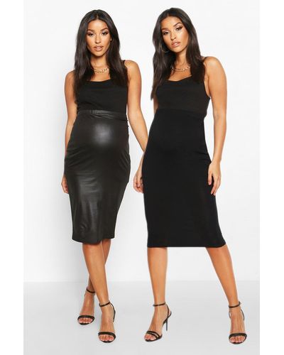 Boohoo Maternity 2 Pack Pu + Jersey Midi Skirt - Black