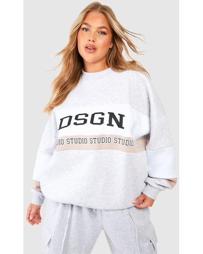 Boohoo Plus Dsgn Studio Colour Block Printed Sweatshirt - White