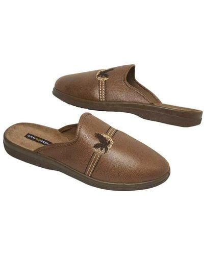 Atlas For Men Stitched Fleece Lined Slippers - Brown