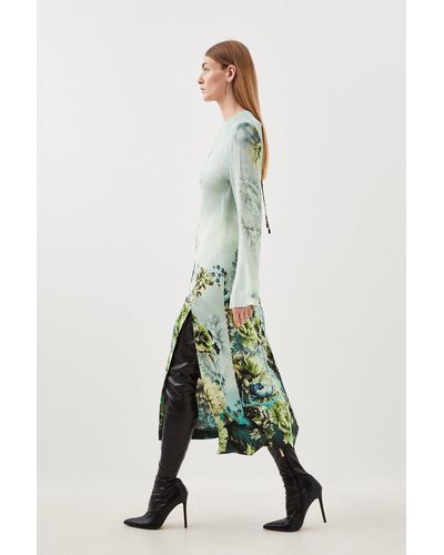 Karen Millen Petite Garden Floral Woven Viscose Satin Midi Dress - Green