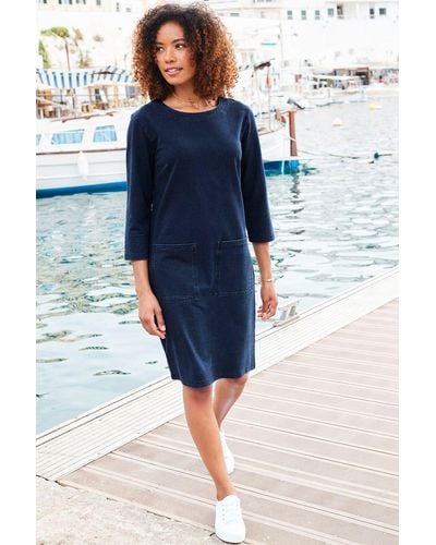 Cotton Traders Jive Jersey Denim Knee-length Dress - Blue