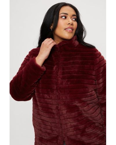 Dorothy Perkins Curve Berry Funnel Neck Faux Fur Coat - Red