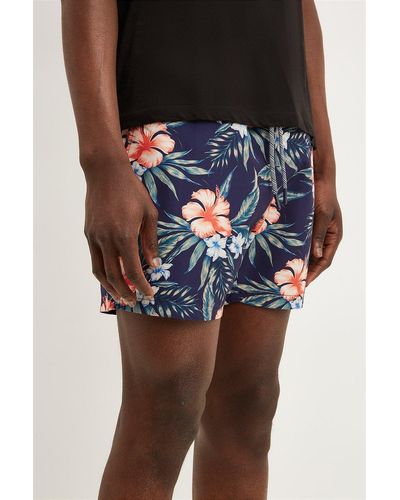 Burton Navy Floral Print Swim Shorts - Black