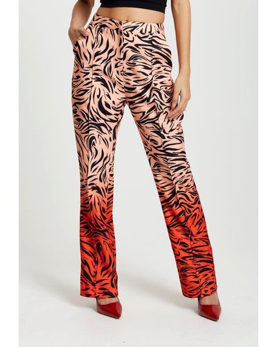 Liquorish Zebra Print Suit Trousers With Slit Detail In Orange And Nude - Red