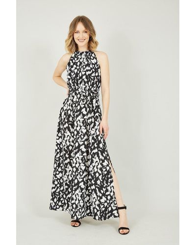 Mela Black Dash Printed Halter Neck Maxi Dress - White