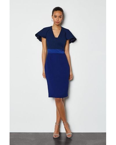Karen Millen Colour Block Sculptured Sleeve Dress - Blue