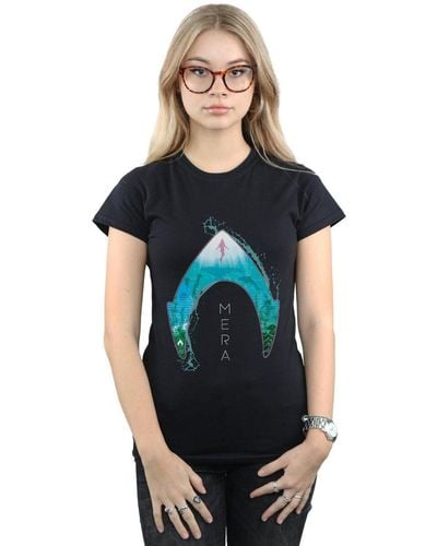 Dc Comics Aquaman Mera Ocean Logo Cotton T-shirt - Black